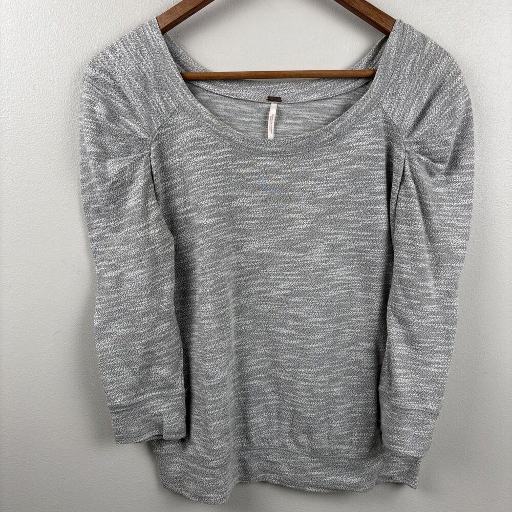 Free People Relaxed Fit Shirt Women Small Pullover 3/4 Slv Heather Gray  Workout
